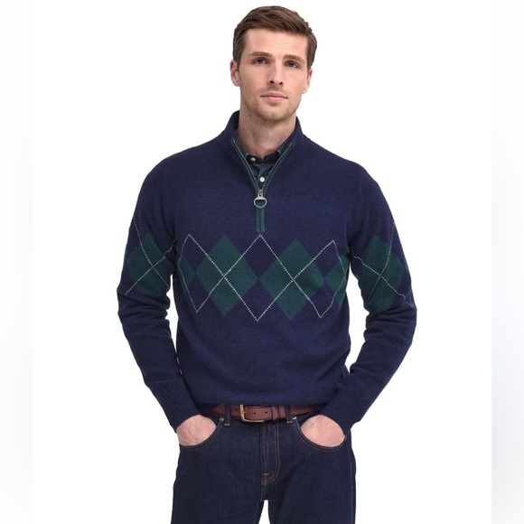 Barbour Other - Barbour Hatfield Argyle 100% Wool Half Zip Knitted Sweater Jumper Navy Medium
